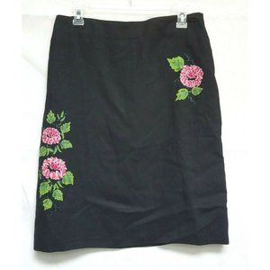 Larry Levine Black Floral Linen Pencil Skirt 10